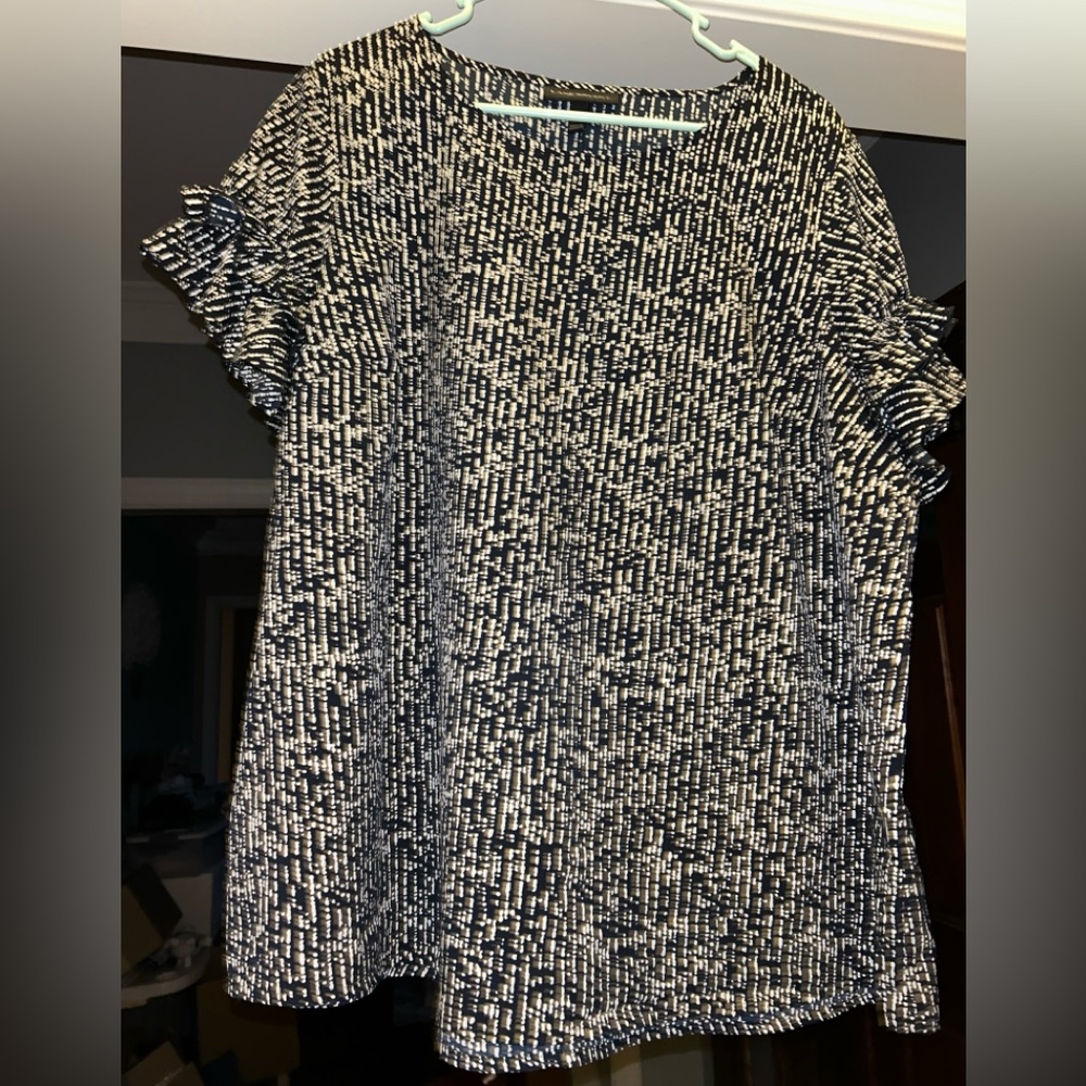 Navy and White Patterned Top